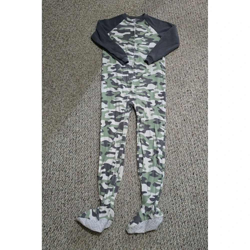 Carter's Camo Fleece Footed Pajamas Boys 12 Green Grey Camouflage Sleeper